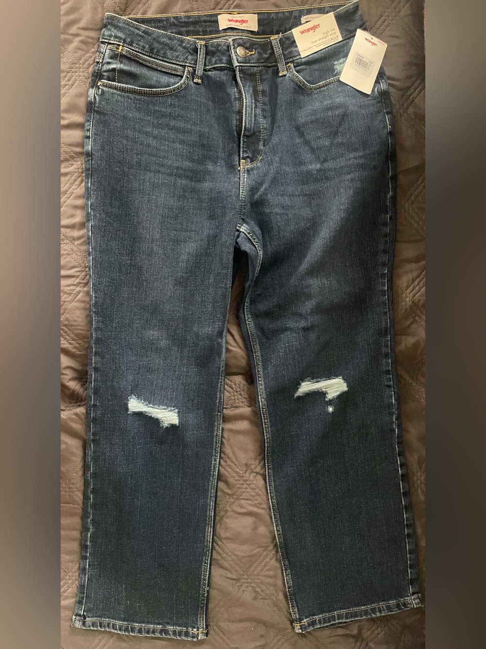 Wrangler High Rise Straight Crop Jeans - Dark Blue